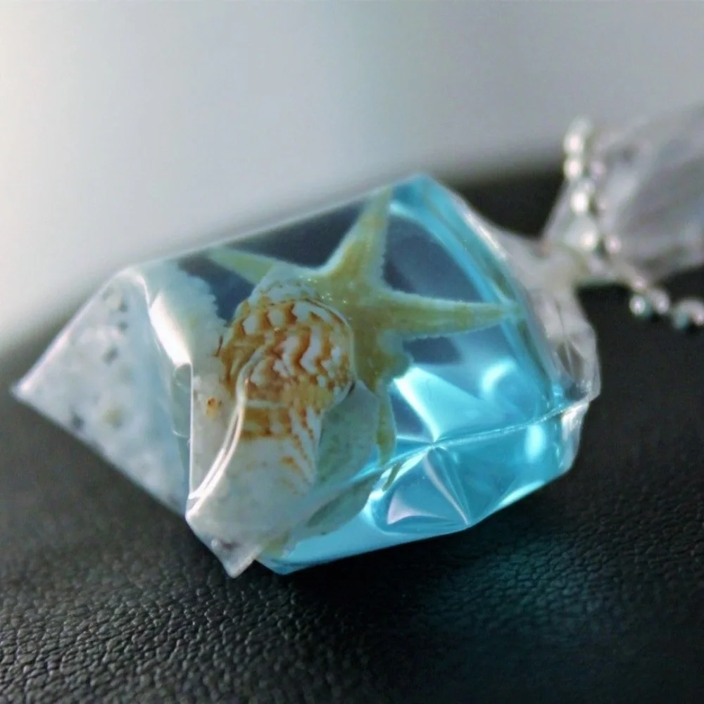 Blue Starfish Resin Necklace - Casual Beach Pendant